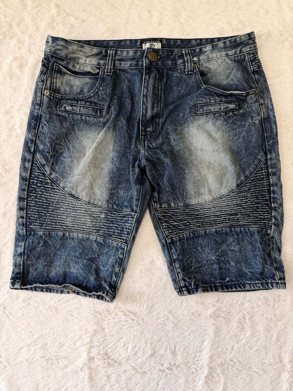 Gray Earth Moto Biker Acid Wash Denim Shorts Size 38